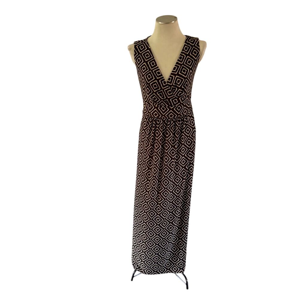 Ralph Lauren Black Brown Geometric Maxi Dress Plus Size 16W Stretch Boho